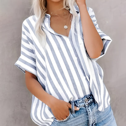 Women's Shirt – Light Cotton – Relaxed Fit – Button Closure Striped Design