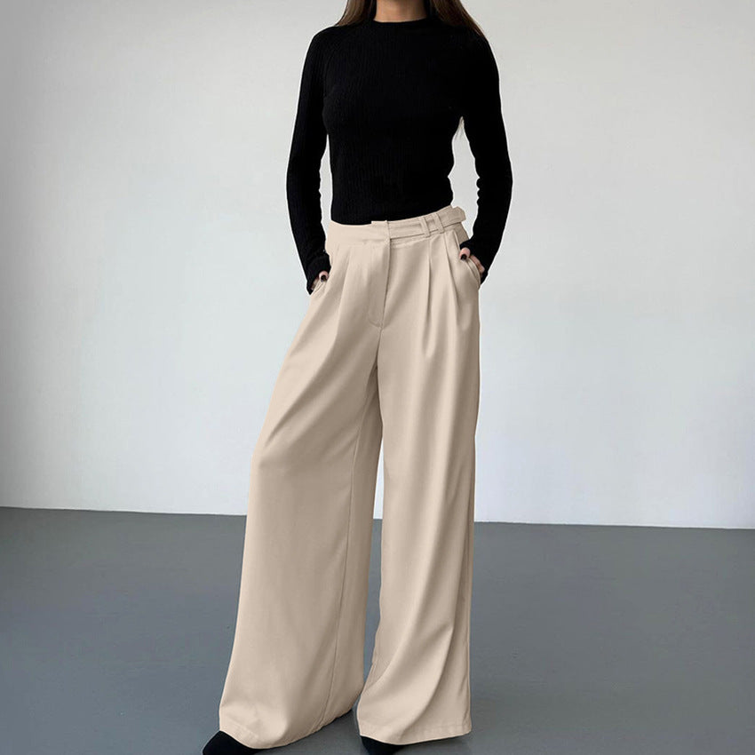 Women's Pants – Wide Leg – High Waist – Light and Draped – Full Length