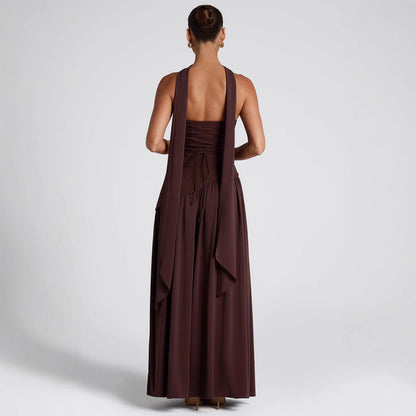Women's Evening Dress – Strapless – Asymmetric Top – Slit – Long Flowing Skirt
