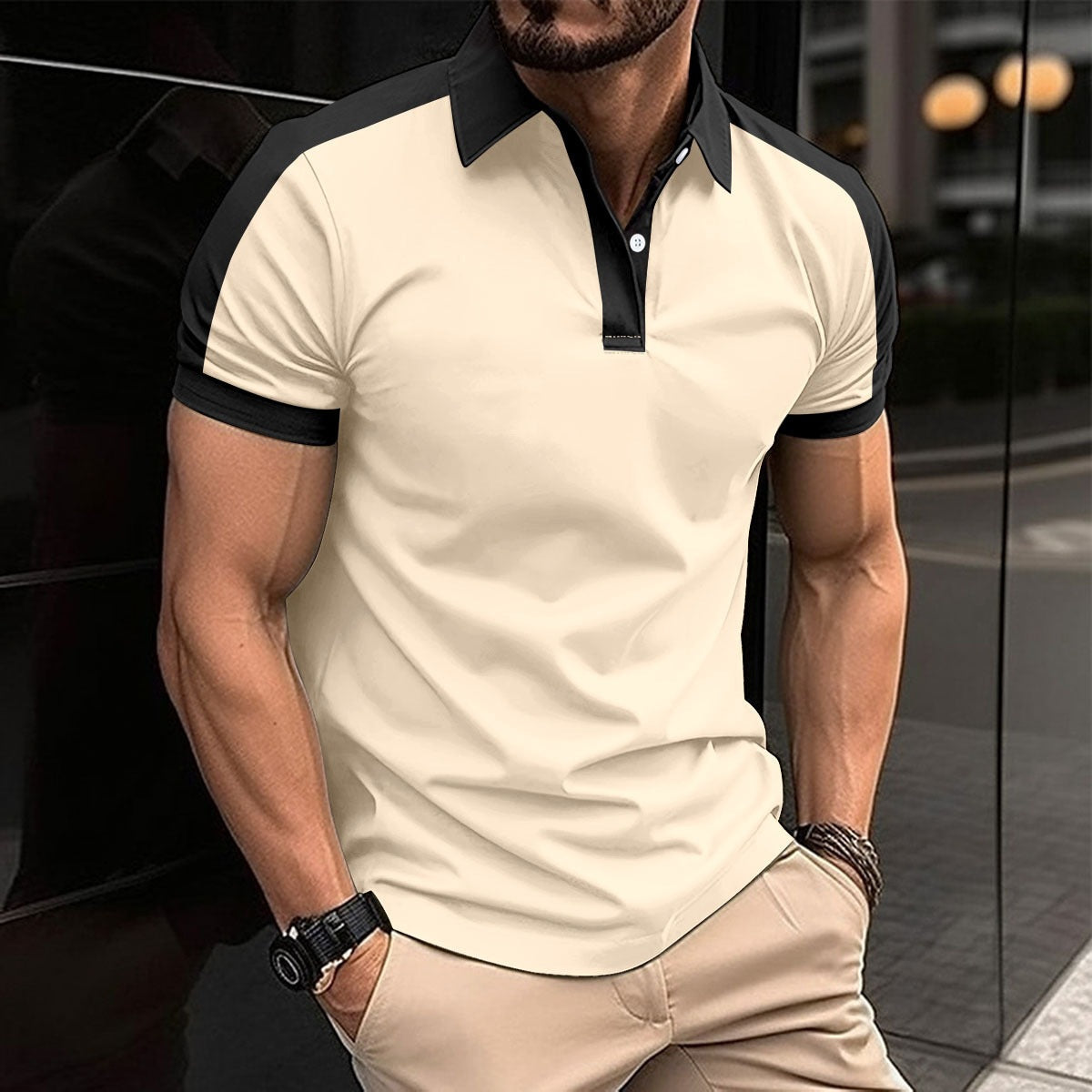 Men's Polo Shirt – Slim Fit – Soft Cotton – Contrast Collar and Sleeve Details