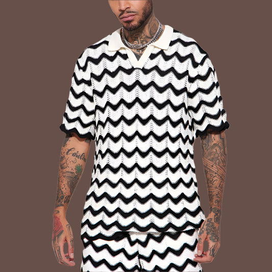 Men's Polo Shirt – Relaxed Fit – Soft Knit – Eye Pattern – Short Sleeves