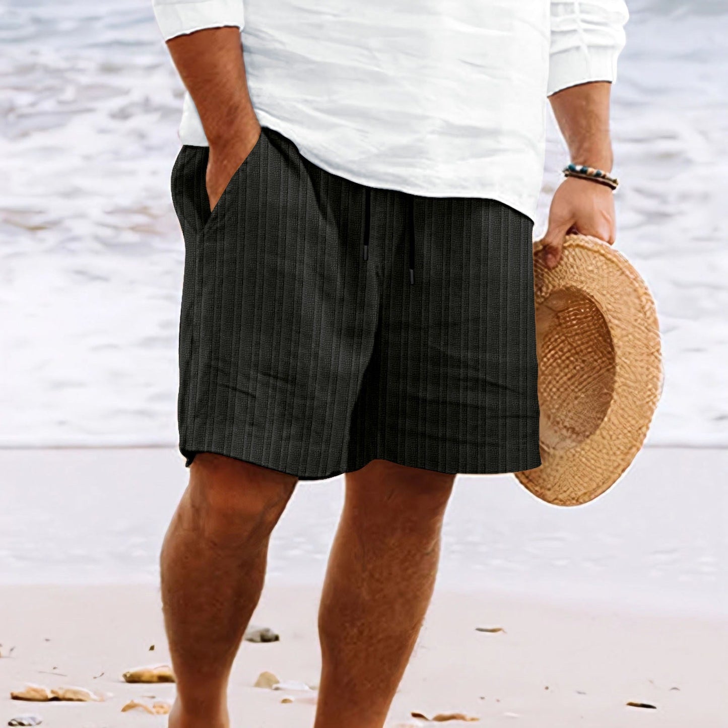 Men's Shorts – Cotton and Linen Blend – Relaxed Fit – Drawstring Waist – With Pockets