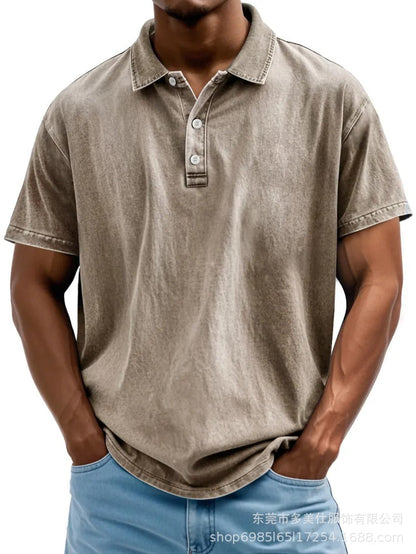 Men's Polo Shirt – Cotton – Relaxed Fit – Washed Retro Style – Short Sleeve