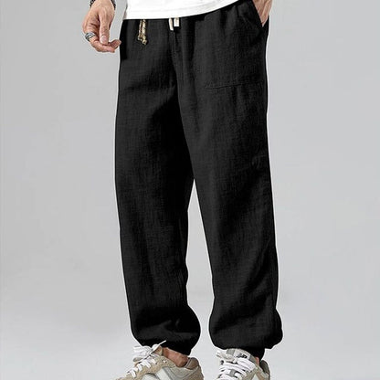 Men's Jogging Pants – Linen Blend – Relaxed Fit – Elastic Waist – Breathable Design