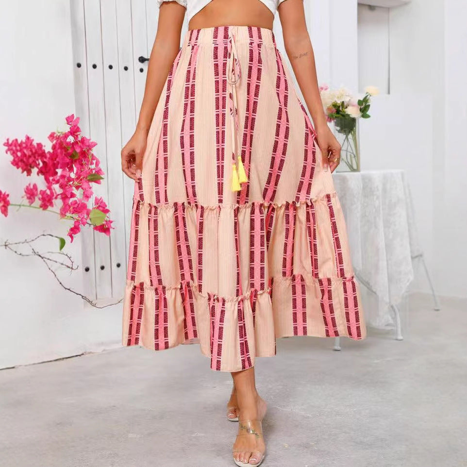 Women's Maxi Skirt – Light and Breathable – Bohemian Style – Layered – Drawstring Closure