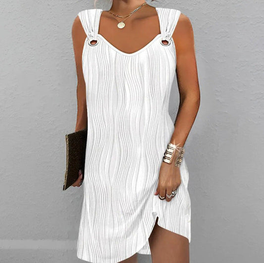 Dress for women – Slim fit mini – Soft knit – V-neck – Wavy pattern – Slit