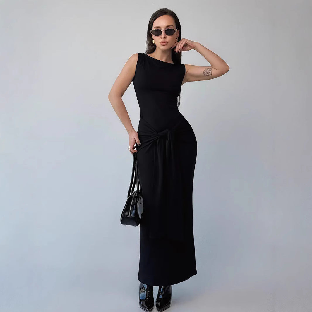 Women's Dress Bodycon – Slim Fit – Sleeveless Maxi – Round Neck – Waistband Elegant Style