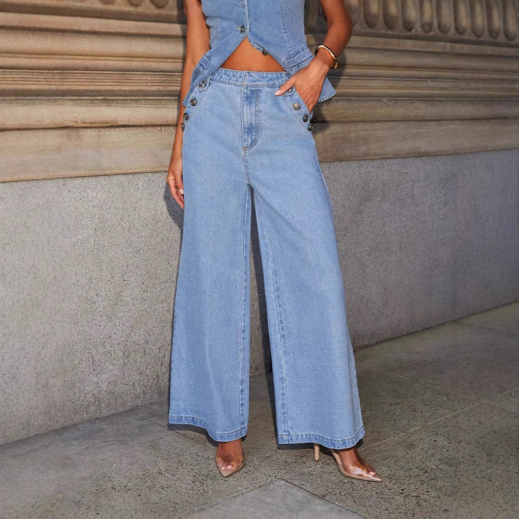 Women's Vest in Denim – Tailored Fit – Button Closure – Waist-Length Structured Design