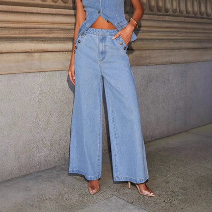 Women's Vest in Denim – Tailored Fit – Button Closure – Waist-Length Structured Design