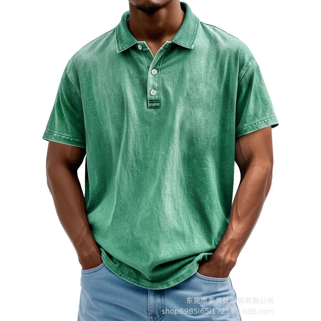 Men's Polo Shirt – Cotton – Relaxed Fit – Washed Retro Style – Short Sleeve