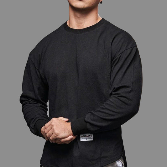 Men's Shirt with Long Sleeves – Regular Fit – Soft Cotton – Round Neck – Ribbed Edges