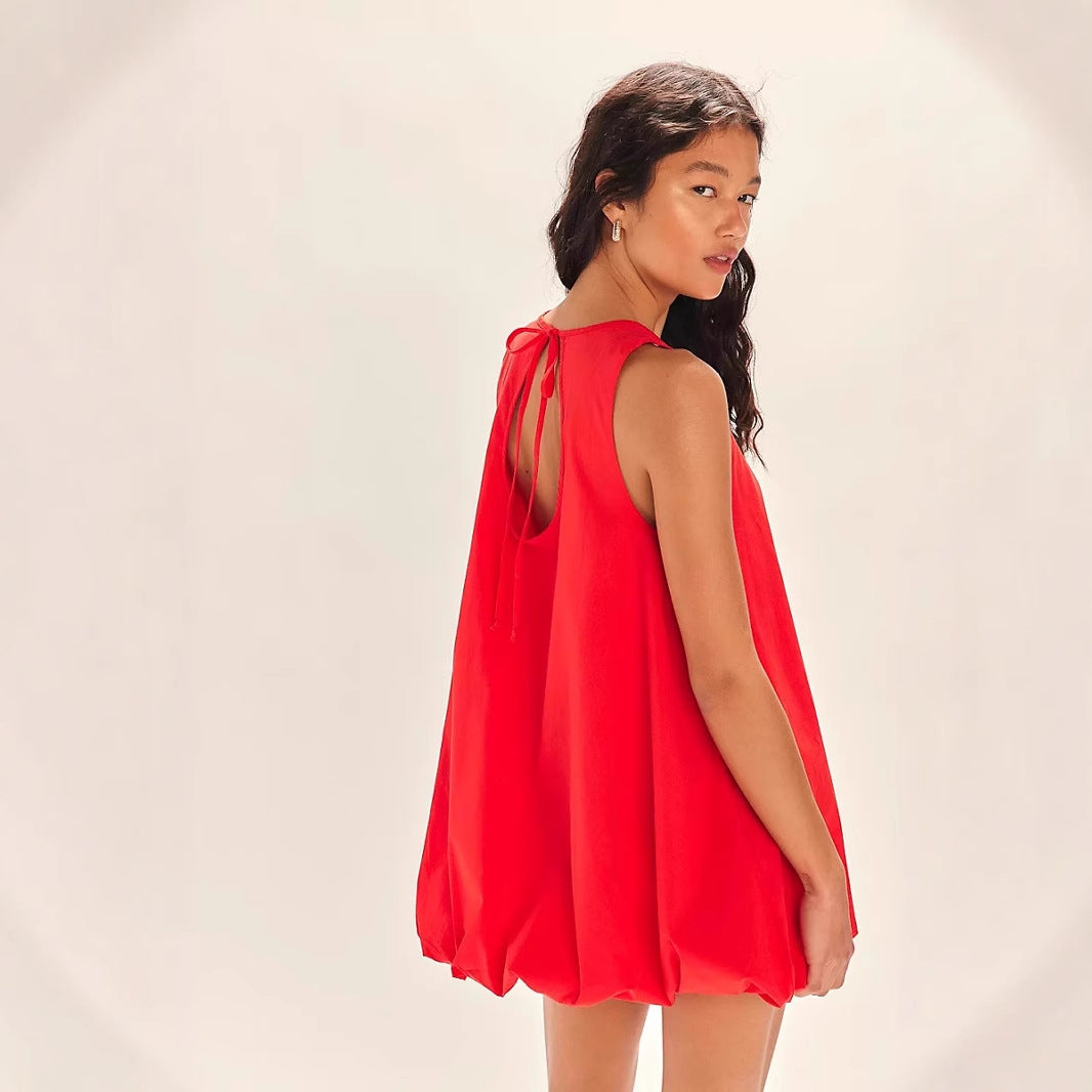 Women's dress mini – 100% cotton – loose fit – sleeveless with open back