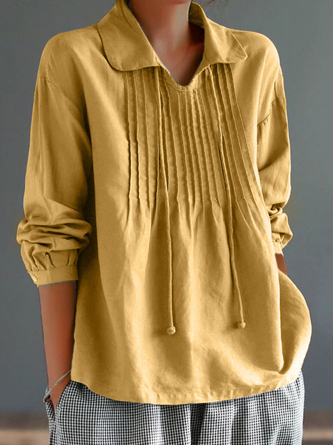 Women's Shirt – Cotton Linen Mix – Relaxed Fit – Pleat Detail – Collar