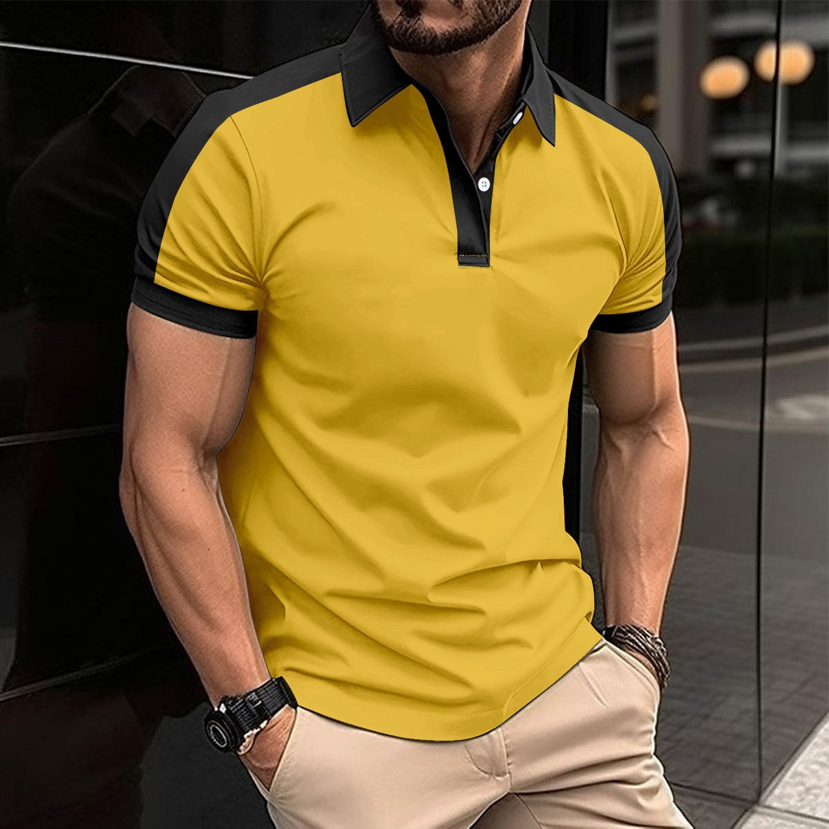 Men's Polo Shirt – Slim Fit – Soft Cotton – Contrast Collar and Sleeve Details