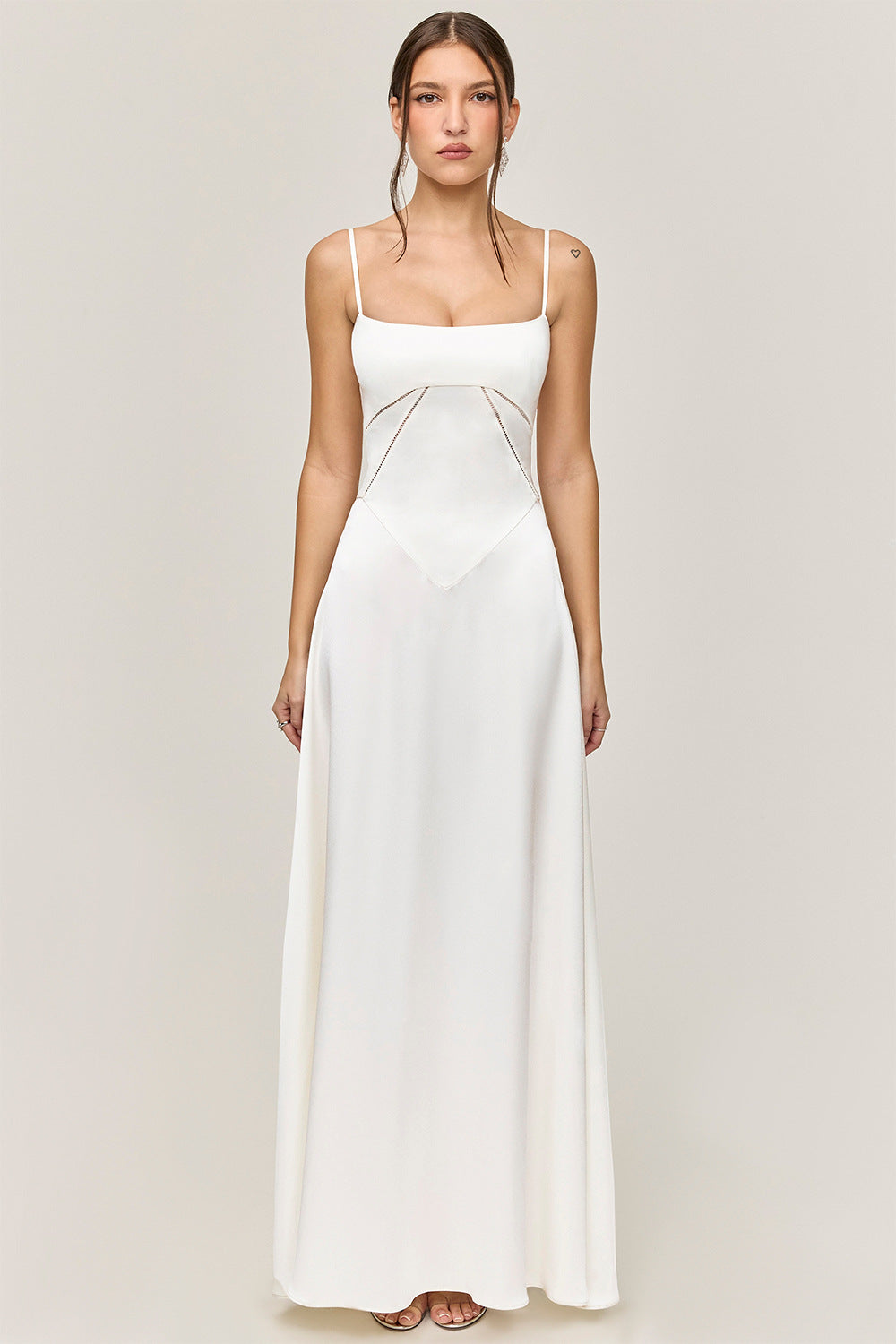 Women's Evening Dress – Satin – A-line Fit – Spaghetti Straps – Cut-out Waist