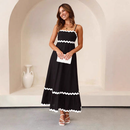 Dress for Women – Maxi A-line Fit – Lightweight Cotton – Strapless with Spaghetti Straps – Wavy Hem Detail