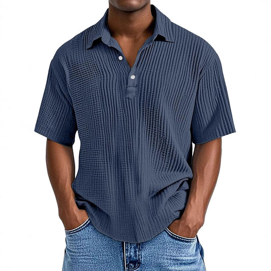 Men's Shirt – Relaxed Fit – Crinkled Texture – Button Closure – Breathable Material