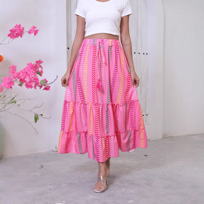 Women's Maxi Skirt – Light and Breathable – Bohemian Style – Layered – Drawstring Closure