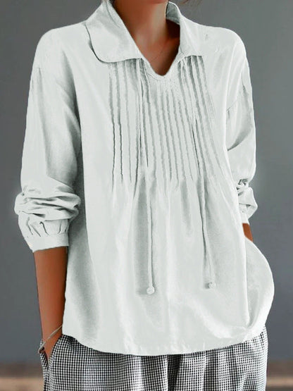Women's Shirt – Cotton Linen Mix – Relaxed Fit – Pleat Detail – Collar