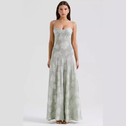 Women's Evening Dress – Chiffon – Slim Fit – Spaghetti Straps – Embroidered Design