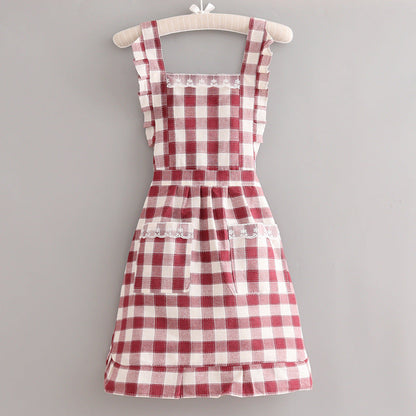 Farmhouse Cotton Apron with Ruffled Straps