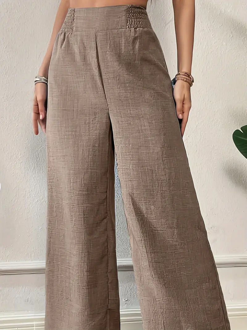 Women's Pants – Wide Legs – High Waist – Light and Breathable – Full Length – Elastic Waist