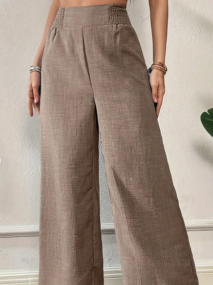 Women's Pants – Wide Legs – High Waist – Light and Breathable – Full Length – Elastic Waist