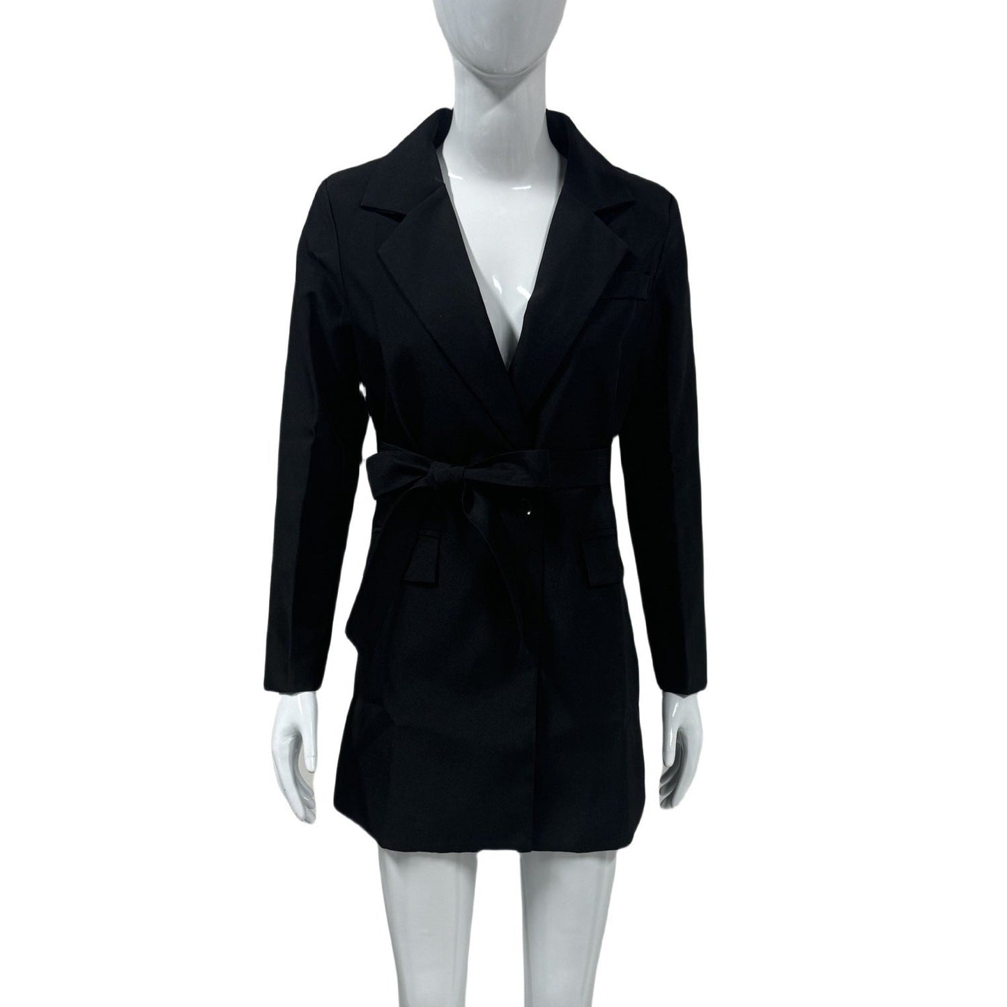 Women's Blazer – Slim Fit – Waistband – Long Sleeves – Mid-Length – V-Neck