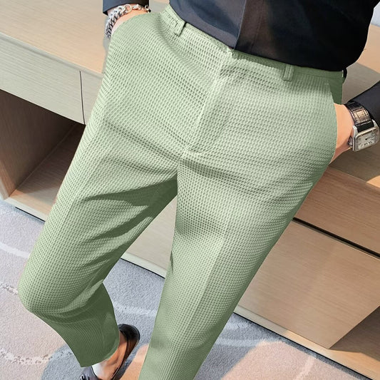 Men's Cropped Trousers – Slim Fit – Textured Fabric – Modern Smart Casual