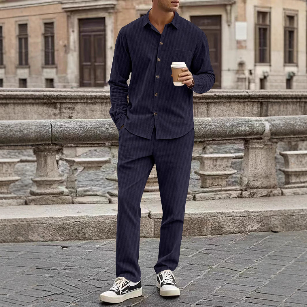Men's Set with Shirt and Pants – Corduroy – Relaxed Fit – Button Closure