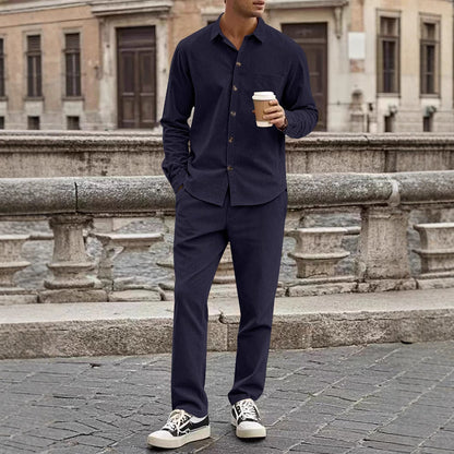 Men's Set with Shirt and Pants – Corduroy – Relaxed Fit – Button Closure