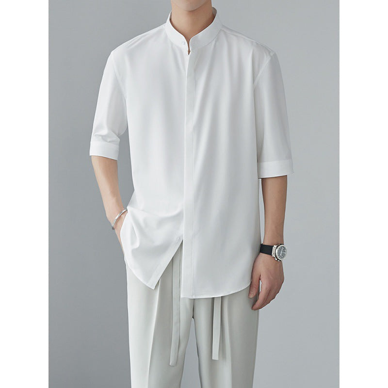 Men's Shirt with Long Sleeves – Relaxed Fit – Lightweight and Breathable Material – Mandarin Collar