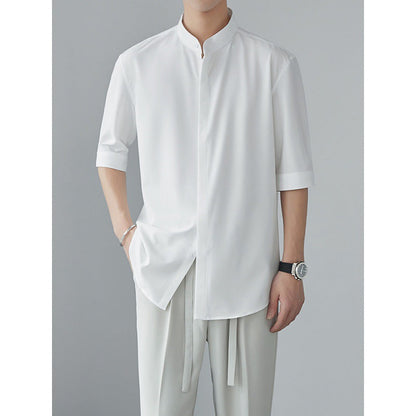 Men's Shirt with Long Sleeves – Relaxed Fit – Lightweight and Breathable Material – Mandarin Collar