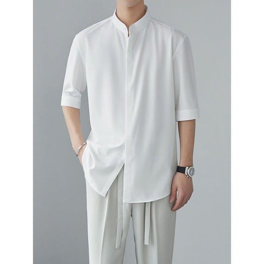 Men's Shirt with Long Sleeves – Relaxed Fit – Lightweight and Breathable Material – Mandarin Collar