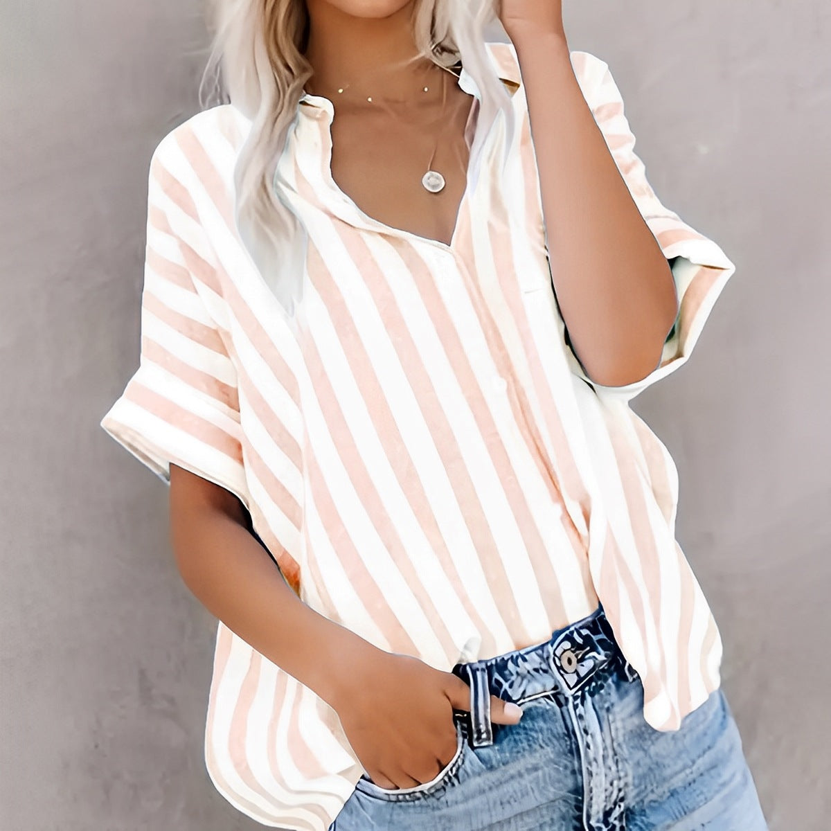 Women's Shirt – Light Cotton – Relaxed Fit – Button Closure Striped Design