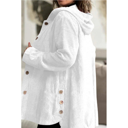 Women's Jacket with Hood – Corduroy – Relaxed Fit – Mid-Length – Button Details