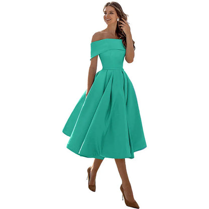 Women's Midi Dress - Elegant Off-Shoulder - Fit & Flare - Formal Party Look