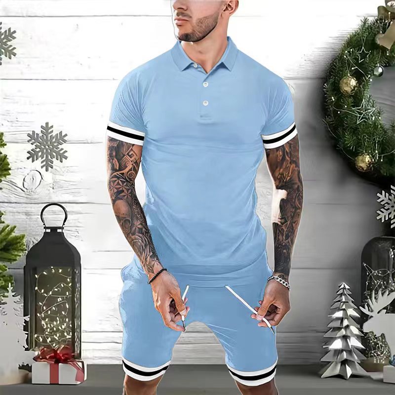Men's Polo T-shirt – Slim Fit – Breathable Material – Short Sleeves – Sporty Stripes