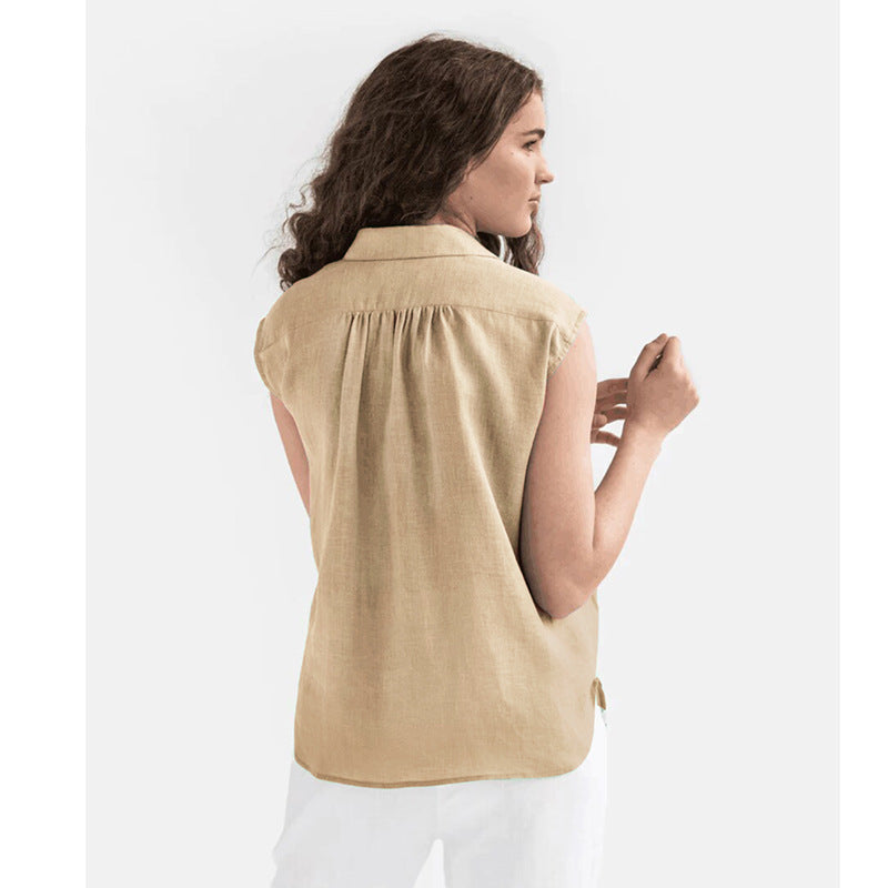 Women's Sleeveless Blouse – Cotton Linen Blend – Relaxed Fit – Button Closure