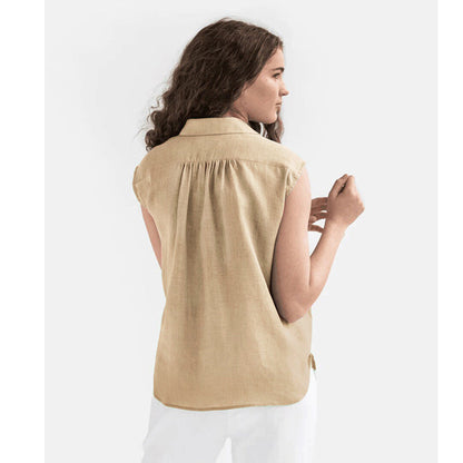 Women's Sleeveless Blouse – Cotton Linen Blend – Relaxed Fit – Button Closure