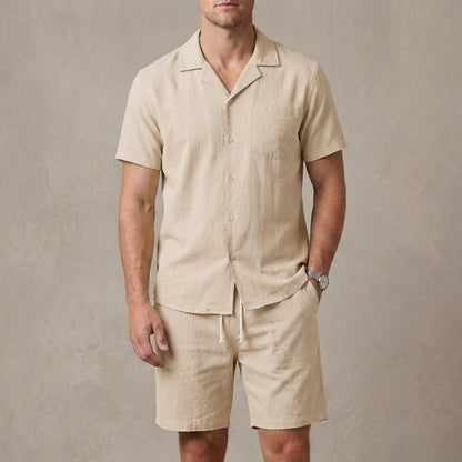 Relaxed Fit Cuban Collar Shirt and Drawstring Shorts Set for Men – Casual Comfort & Style