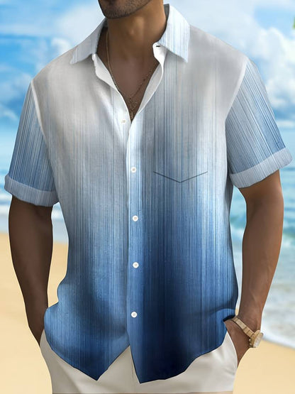 Men's Short-Sleeved Shirt - Button Closure - Gradient Pattern - Classic Collar - Regular Fit