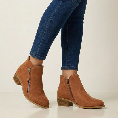 Orthopedic Zipper Closure Low Block Heel Ankle Boots for Women – Supportive & Comfortable Design