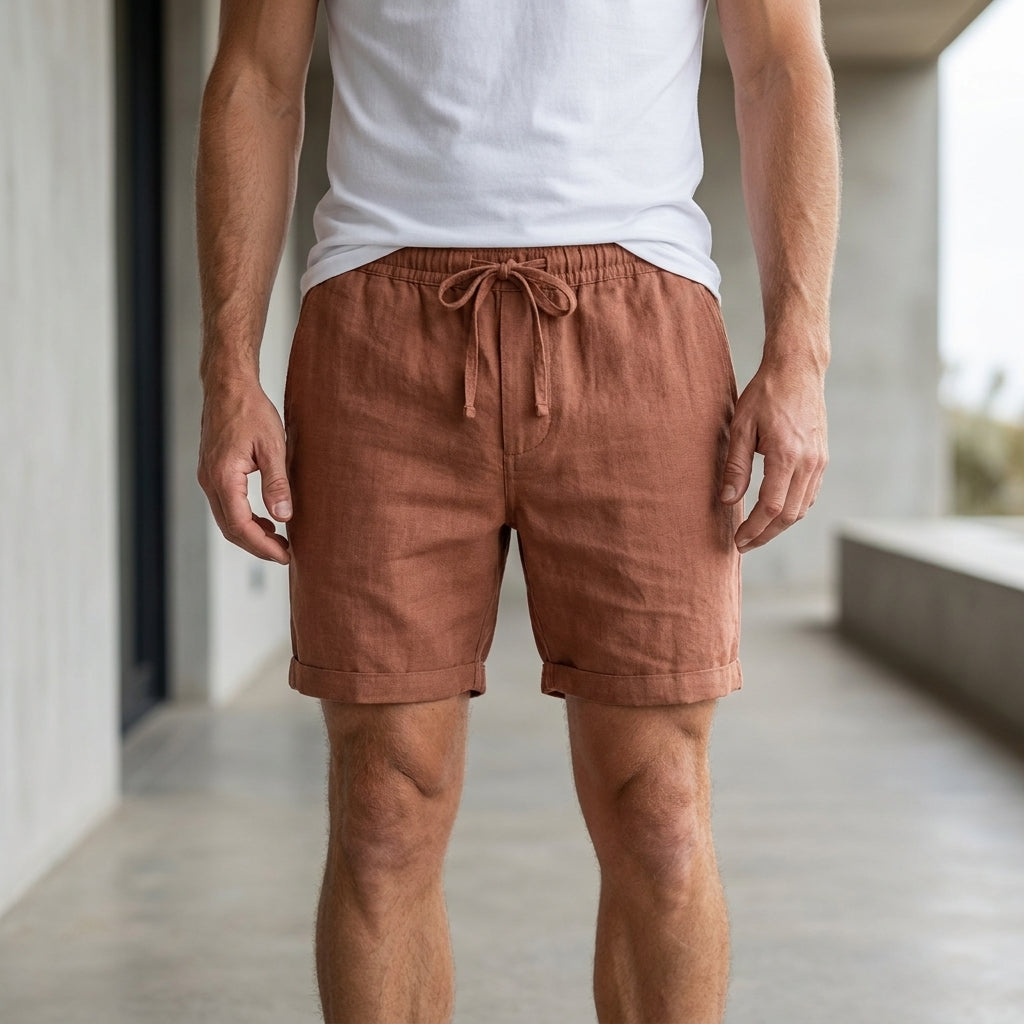 Relaxed Drawstring Linen Blend Shorts for Men – Lightweight Everyday Comfort