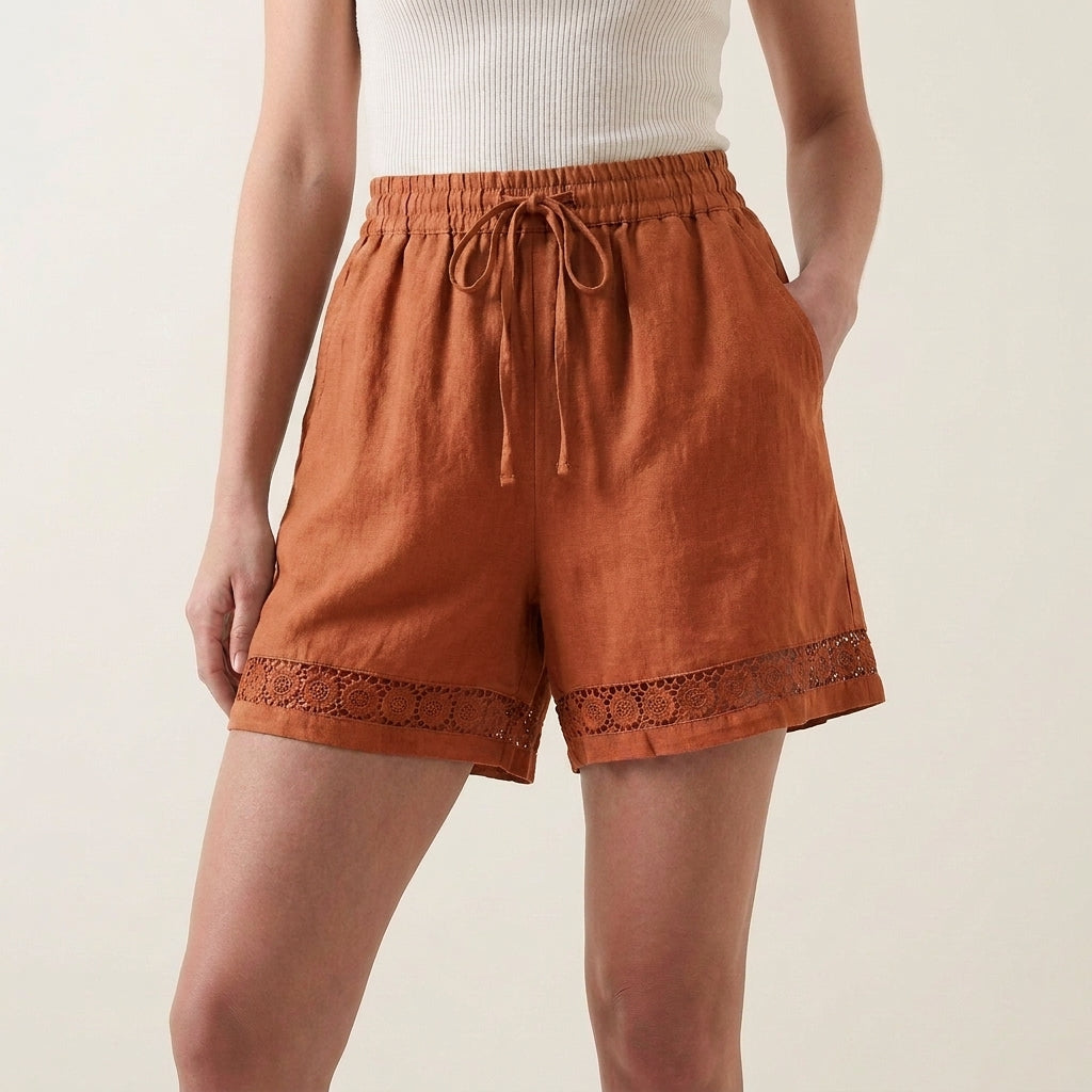 Lace Trim Drawstring Shorts for Women – Relaxed Comfort & Feminine Style