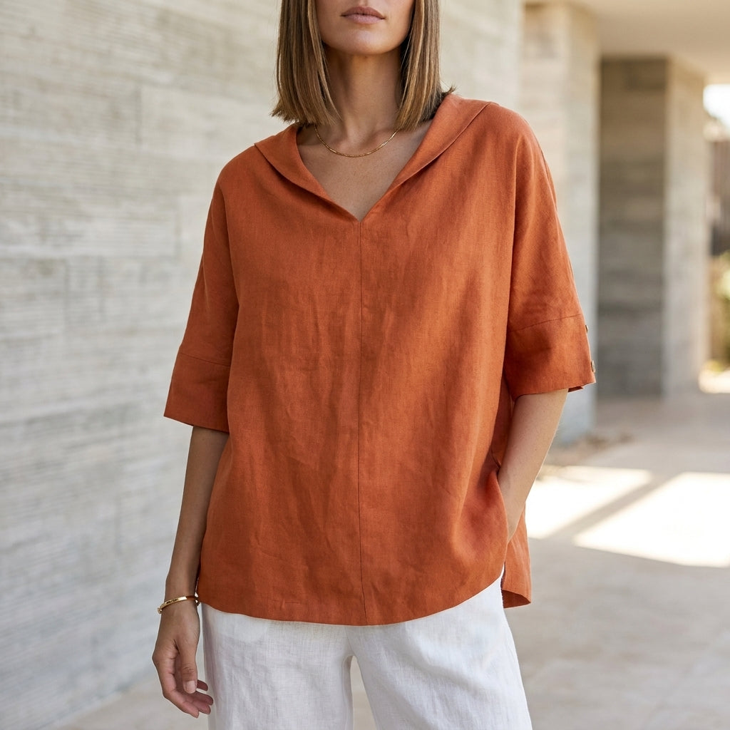 Relaxed Fit V-Neck Blouse for Women – Stylish Casual Comfort
