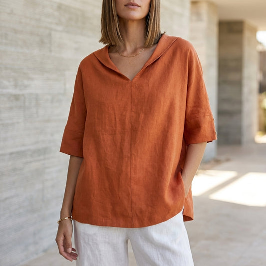 Relaxed Fit V-Neck Blouse for Women – Stylish Casual Comfort