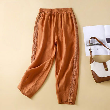 Lace Trim Relaxed Tapered Pants for Women – Effortless Comfort & Style