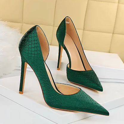 High-Heeled Shoes for Women - Stiletto Heel - Pointed Toe - Elegant Scale Texture
