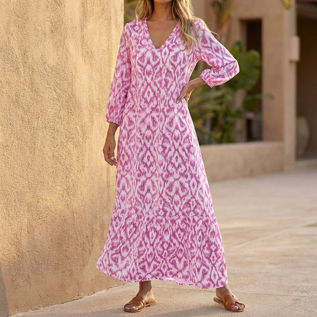 Printed V-Neck Maxi Dress for Women – Effortless Elegance & Everyday Comfort